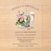 Elegant Roses, Pearls and Prosecco Bridal Shower  Acryl Uitnodigingen (Voorkant)