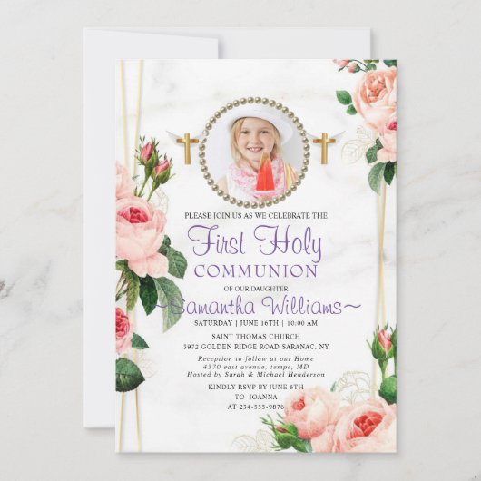 Elegant Rosy Blush Floral First Community Kaart (Voorkant)