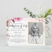 Elegant Rosy Blush Photo Celebration of life Kaart (Staand voorkant)