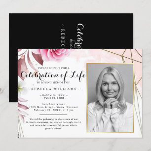 Elegant Rosy Blush Photo Celebration of life Kaart