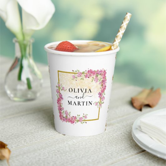 Elegant Rosy Floral Wedding Paper Cup Papieren Bekers (Insitu)