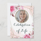 Elegant Rosy Foto Celebration of Life Invitation Kaart (Achterkant)