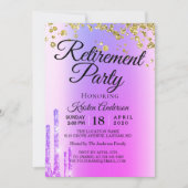 Elegant Rosy Sparkly Glitter Retirement Party Inv Kaart (Voorkant)