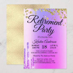 Elegant Rosy Sparkly Glitter Retirement Party Inv Kaart