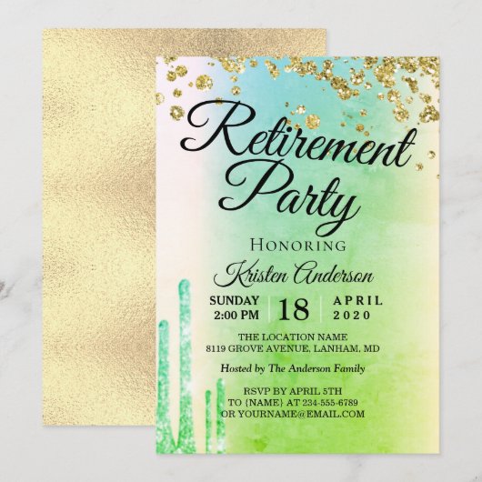 Elegant Rosy Sparkly Glitter Retirement Party Inv Kaart (Voorkant / Achterkant)