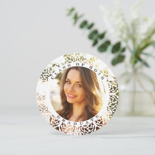 Elegant Round Border Border Photo Afstuderen Invit Kaart (Staand voorkant)