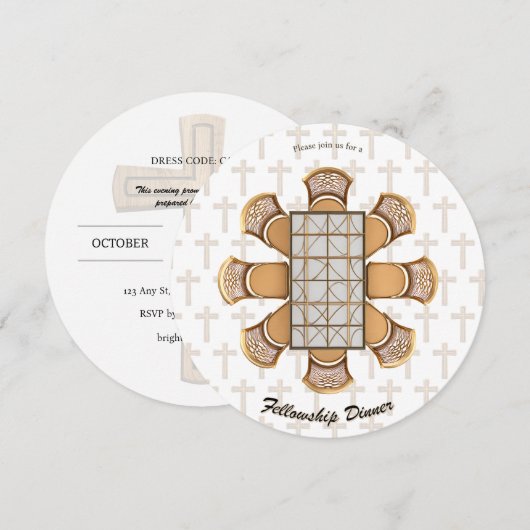 Elegant Round Fellowship Dinner Invitation Kaart (Voorkant / Achterkant)