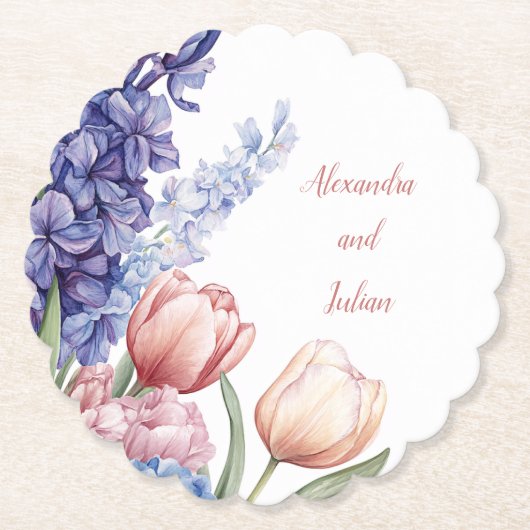 Elegant round Floral Coaster Kartonnen Onderzetters (Voorkant)