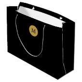 Elegant Round Monogram Black Gold Large Gift Bag Groot Cadeauzakje (Achterkant Gekanteld)