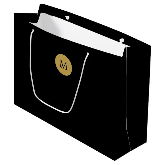 Elegant Round Monogram Black Gold Large Gift Bag Groot Cadeauzakje (Voorkant Gekanteld)