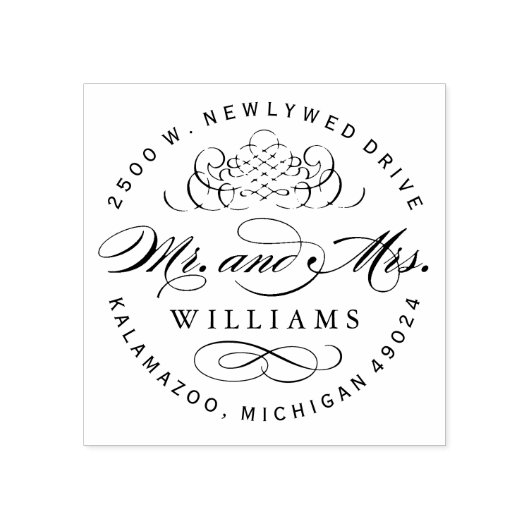 Elegant Round Mr en Mrs Monogram Return Address Rubberstempel (Afrduk)