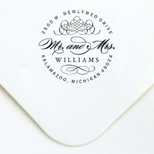 Elegant Round Mr en Mrs Monogram Return Address Zelfinktende Stempel