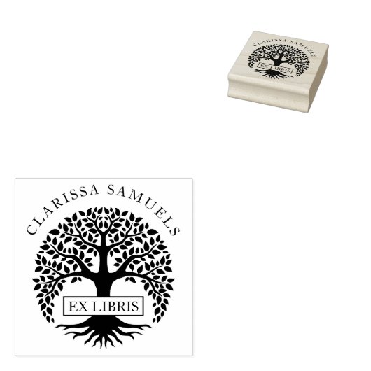 Elegant Round Tree Aangepaste naam Ex libris Rubberstempel (Gestempeld)