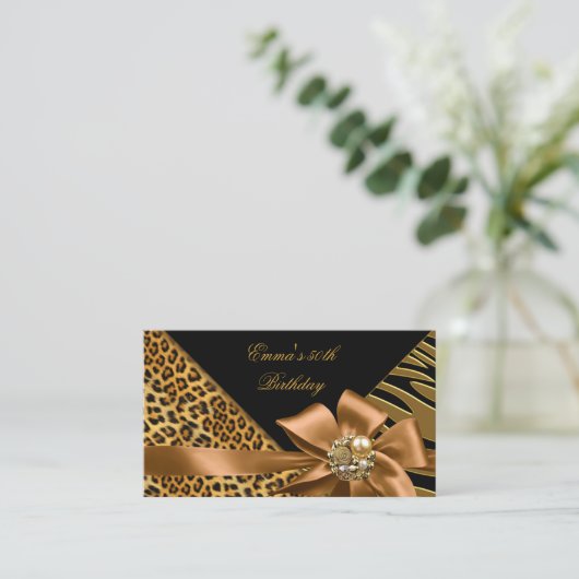 Elegant Routebeschrijving Party Zebra Leopard Gold Informatiekaartje (Staand voorkant)