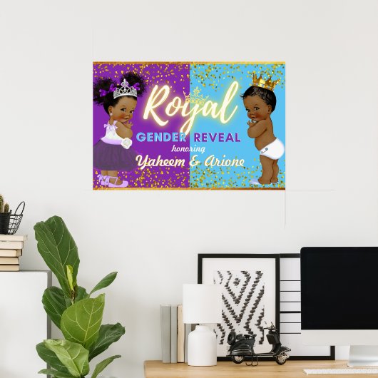 Elegant Royal African Gender onthulling Paars & Bl Poster (Thuiskantoor)