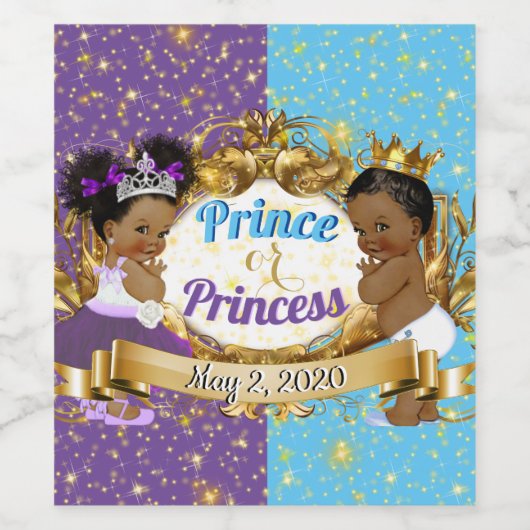 Elegant Royal African Gender onthulling Paars & Bl Wijn Etiket (Enkel label)