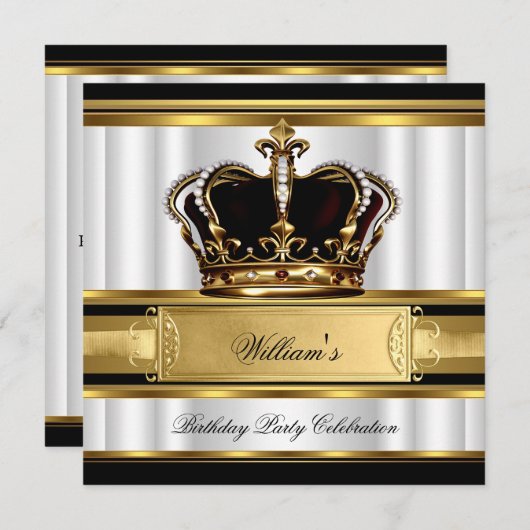 Elegant Royal Black Gold Birthday Prince King 2B Kaart (Voorkant / Achterkant)