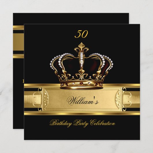 Elegant Royal Black Gold Birthday Prince King 3 Kaart (Voorkant / Achterkant)
