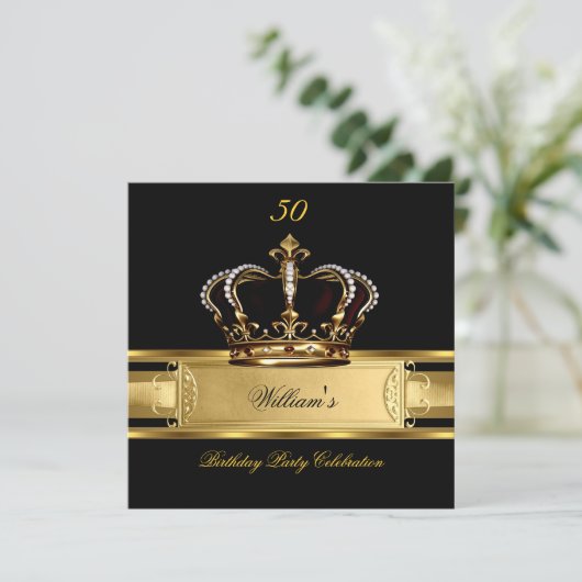 Elegant Royal Black Gold Birthday Prince King 3 Kaart (Staand voorkant)