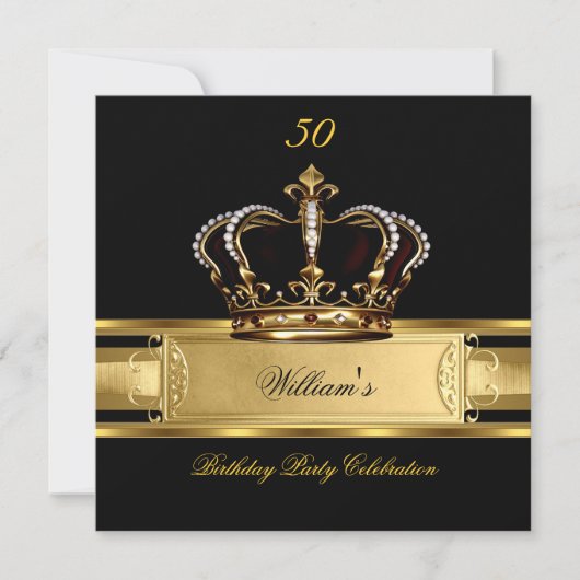 Elegant Royal Black Gold Birthday Prince King 3 Kaart (Voorkant)