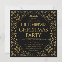 Elegant Royal Black & Gold Christmas Party  Kaart
