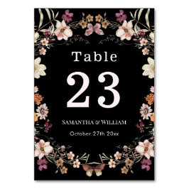 Elegant Royal Black Pastel Wildflower Boho Wedding Kaart