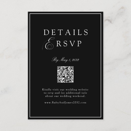 Elegant Royal Black QR Code Wedding RSVP  Informatiekaartje (Voorkant)