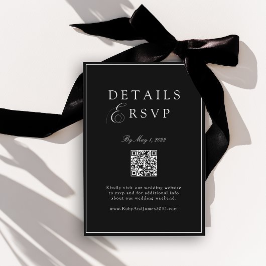 Elegant Royal Black QR Code Wedding RSVP  Informatiekaartje