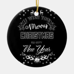 Elegant Royal Black White Merry Christmas Ornament