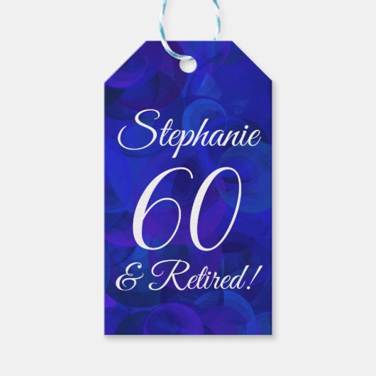 Elegant Royal Blauw 60 en Gestopt Pensioen Cadeaulabel (Voorkant)