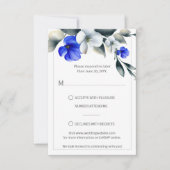 Elegant Royal Blauw en Wit Bloemen RSVP (Voorkant)
