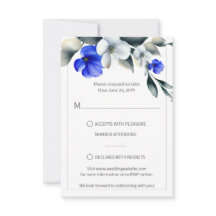 Elegant Royal Blauw en Wit Bloemen RSVP