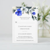 Elegant Royal Blauw en Wit Bloemen RSVP (Staand voorkant)