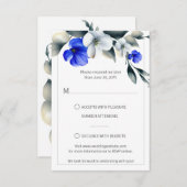 Elegant Royal Blauw en Wit Bloemen RSVP (Voorkant / Achterkant)