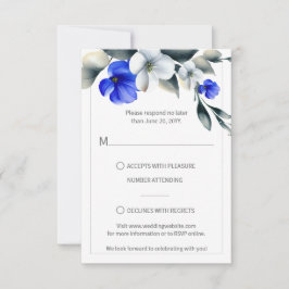 Elegant Royal Blauw en Wit Bloemen RSVP Kaartje