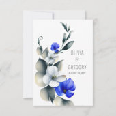 Elegant Royal Blauw en Wit Bloemen RSVP Kaartje (Achterkant)