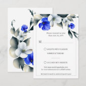 Elegant Royal Blauw en Wit Bloemen RSVP Kaartje (Voorkant / Achterkant)