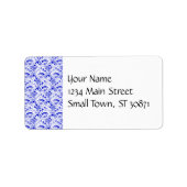 Elegant Royal Blauw Wit Kant Damast Patroon Etiket (Voorkant)