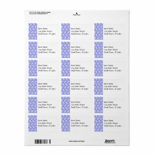 Elegant Royal Blauw Wit Kant Damast Patroon Etiket (Full Sheet)