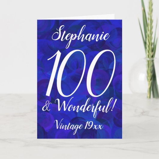 Elegant Royal Blue 100 en geweldige naam Birthday Kaart (Voorkant)