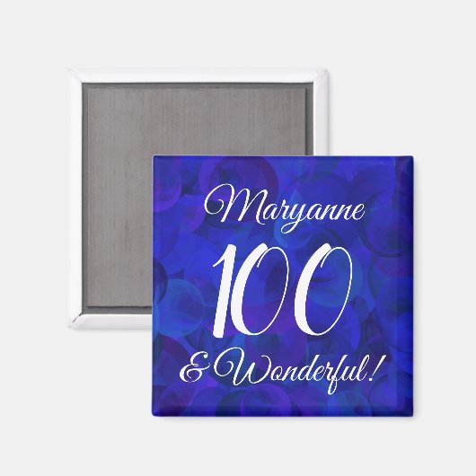 Elegant Royal Blue 100 en Wonderful Birthday Magneet (Voorkant / Achterkant)