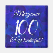 Elegant Royal Blue 100 en Wonderful Birthday Magneet (Voorkant)
