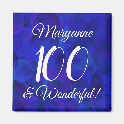 Elegant Royal Blue 100 en Wonderful Birthday Magneet (Voorkant)