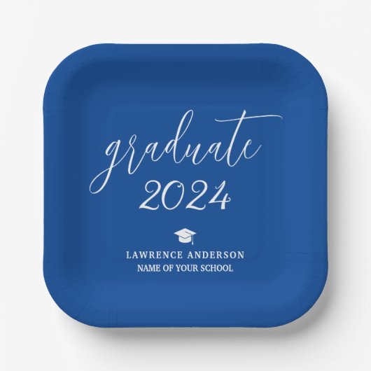 Elegant Royal Blue 2024 Afstuderen Afstudeerfeest Papieren Bordje (Voorkant)