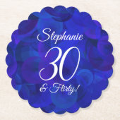 Elegant Royal Blue 30 en Flirty Birthday Party Kartonnen Onderzetters (Voorkant)