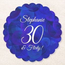 Elegant Royal Blue 30 en Flirty Birthday Party Kartonnen Onderzetters