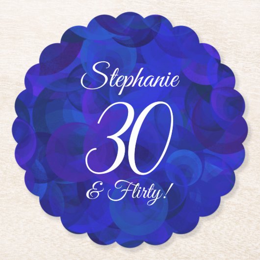 Elegant Royal Blue 30 en Flirty Birthday Party Kartonnen Onderzetters (Voorkant)