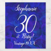 Elegant Royal Blue 30 en Flirty Birthday Wijn Etiket (Enkel label)