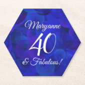 Elegant Royal Blue 40 en Fabulous Birthday Party Kartonnen Onderzetters (Voorkant)