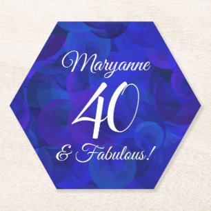 Elegant Royal Blue 40 en Fabulous Birthday Party Kartonnen Onderzetters